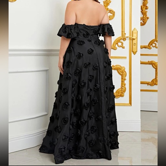 Luxe black off shoulder Applique party formal evening wedding dress - Picture 10 of 15